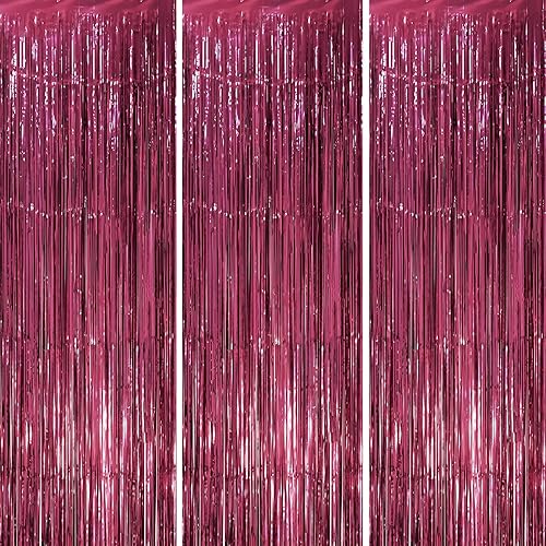 Miniatura 177 de Cortinas de fondo de flecos de papel de aluminio para fiestas, 3 piezas, 39.6 x 98.4 pulgadas, azul retro 48 Retro Azul,03 Rosa,04 Rosa