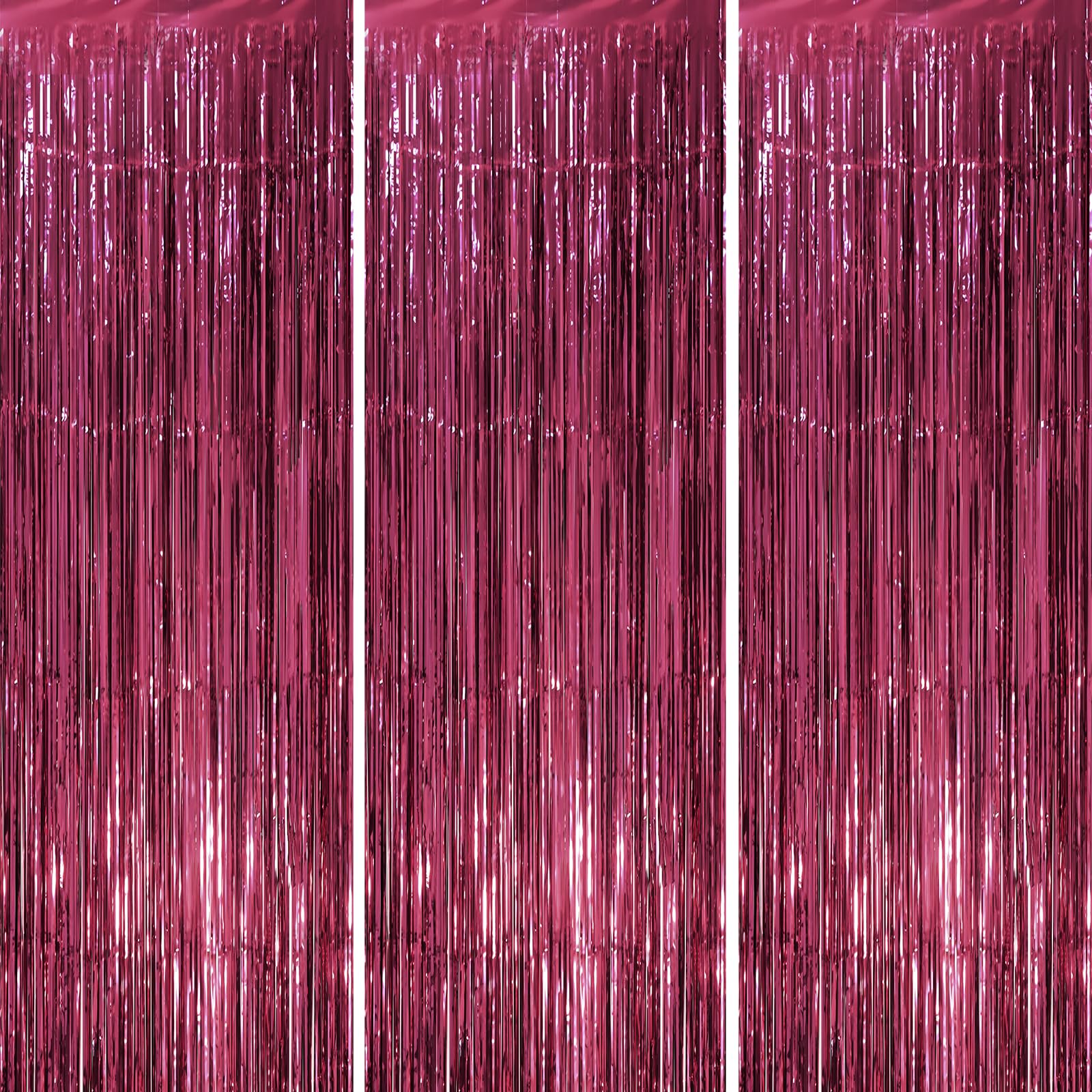 Voircoloria 3 Pack 3.3 x 8.2 ft Burgundy Foil Fringe Backdrop Curtains, Tinsel Streamers Party Decorations, Fringe Backdrop, Door Shimmer for Graduation, 70s, 80s, 90s Party