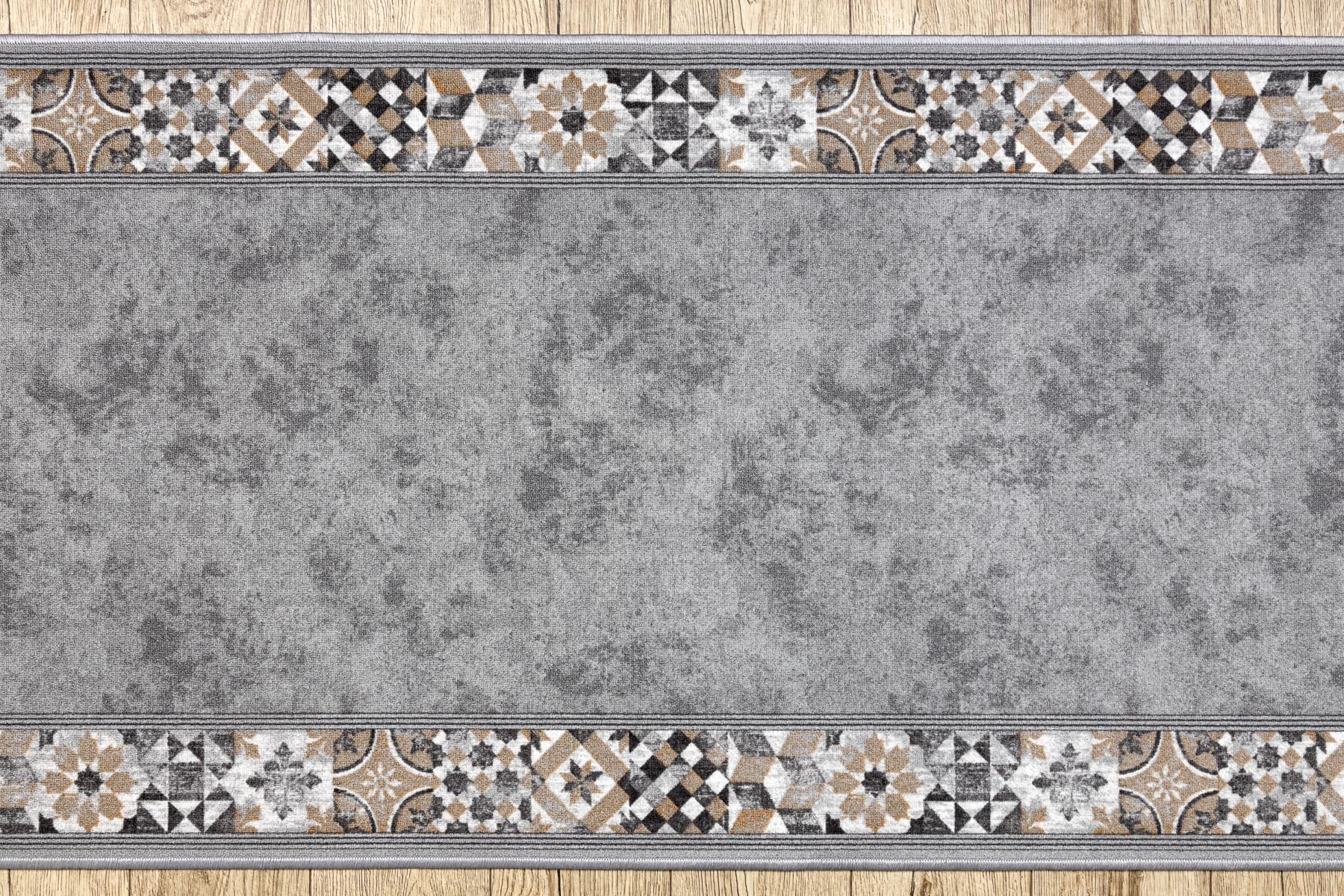rugsx Antirutsch Teppichläufer Murcia - Lissabonfliesen, Rahmen, moderner Kurzflor für Küche, Flur & Wohnzimmer, Meterware, grau 100x210 cm