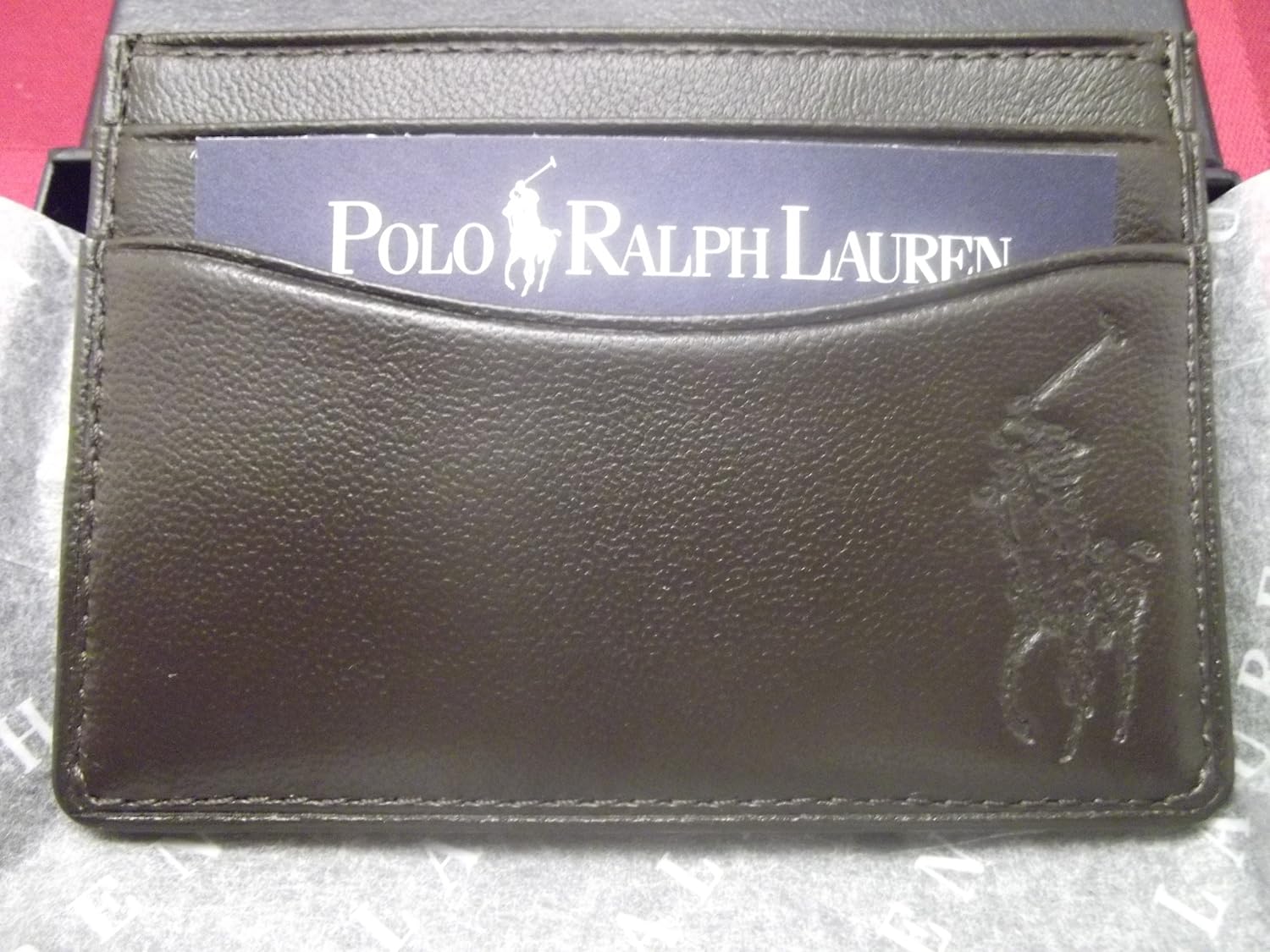 Polo Ralph Lauren Card Case Money Clip DARK BROWN