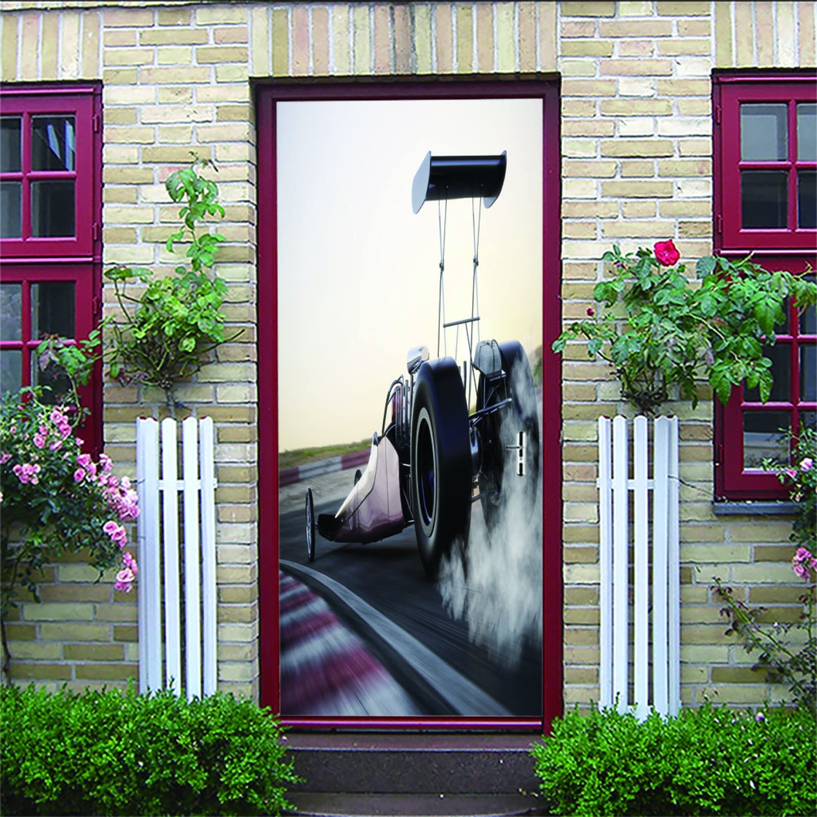 Kodaqo Creative 3D Door Stickers Peel and Stick Waterproof PVC Self-Adhesive Removable Door Mural Speeding, rubbing, Road 32.6 X 80.3 inch for Interior Doors Home Improvement