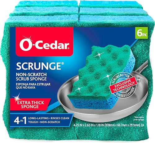 O-Cedar Scrunge Multi-Use (Pack of 6) Non-Scratch, Odor-Resistant All-Purpose Scrubbing Sponge Safely Cleans All Hard Surfaces in Kitchen and Bathroom, 6 Count (Pack of 1), Blue