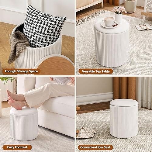 Miniatura 5 de Juego de 2 otomanas otomanas con almacenamiento, otomana de almacenamiento de terciopelo, taburete tapizado de esponja, soporte de 300 libras, mesa