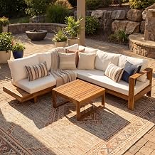 4-Piece Acacia Wood Outdoor Sectional Sofa Set, Patio Conversation Set with Coffee Table, Weather-Resistant Garden Furniture for Backyard, Deck, Balcony