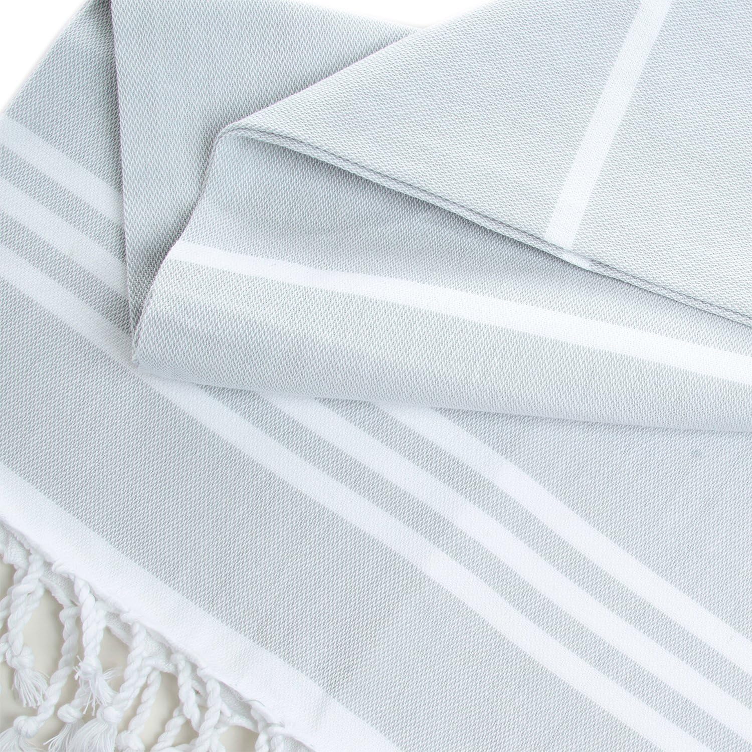 Turkish Hammam Pestemal. Light Grey Turkish Pesthemal with White Stripes. Turkish Bath Pestemal.