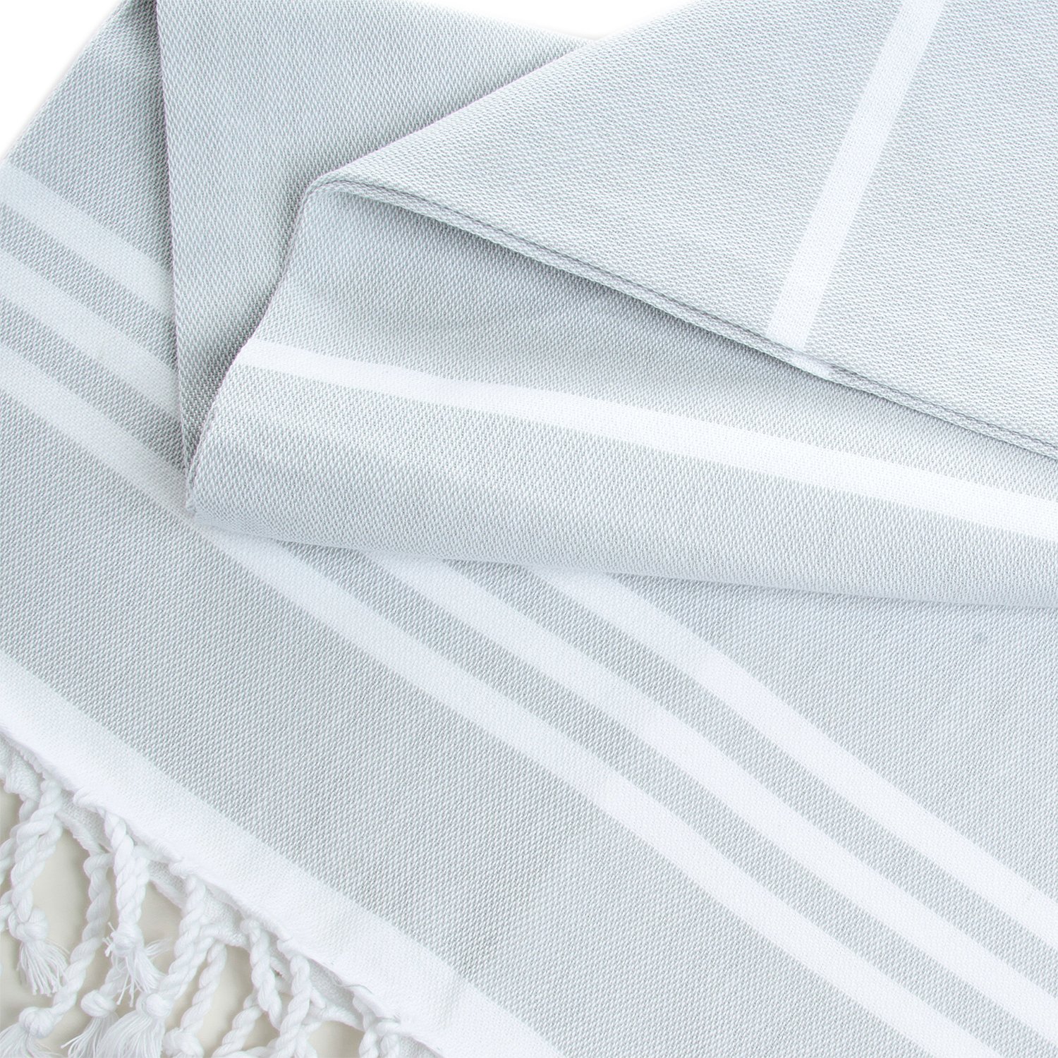 Turkish Hammam Pestemal. Light Grey Turkish Pesthemal with White Stripes. Turkish Bath Pestemal.