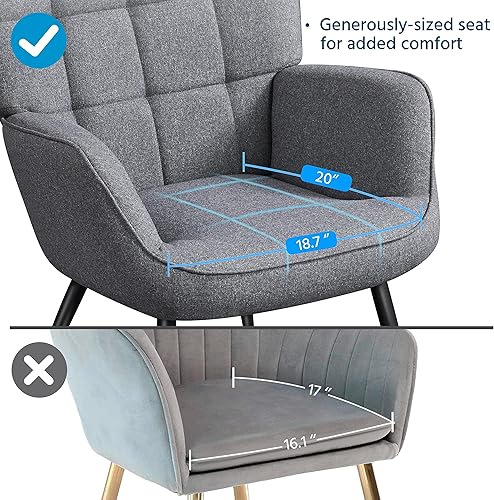 Miniatura 6 de Yaheetech Silla decorativa de tela con reposapiés, sillón y otomana con respaldo alto y patas de metal, sofá de gran tamaño y juego otomano para