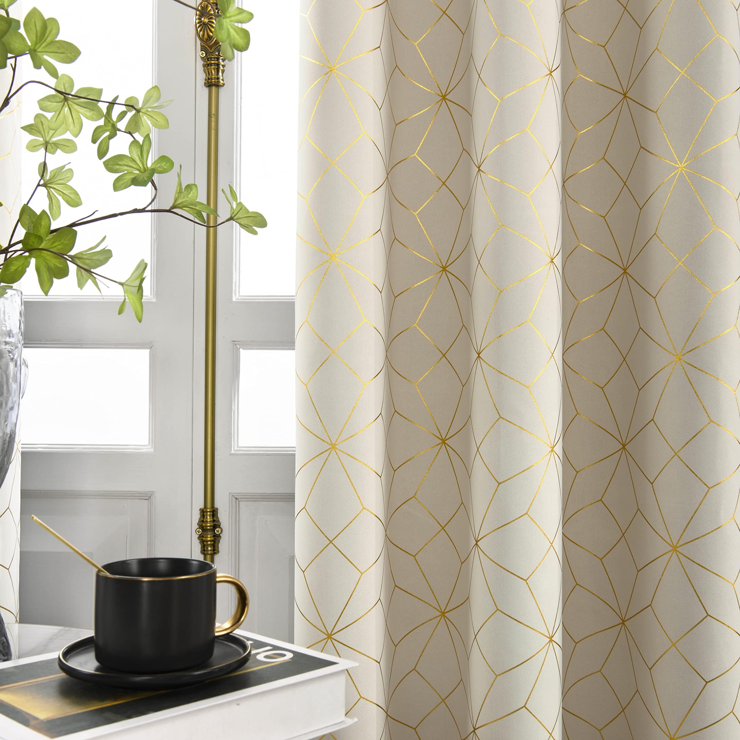Beauoop 100% Blackout Curtains Moroccan Gold Pattern