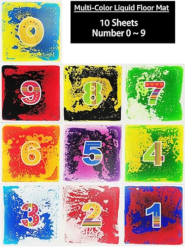 Miniatura 4 de Art3d 10 baldosas sensoriales para habitación de 10 baldosas multicolor, tapete para piso encapsulado líquido para niños, azulejos para piso de