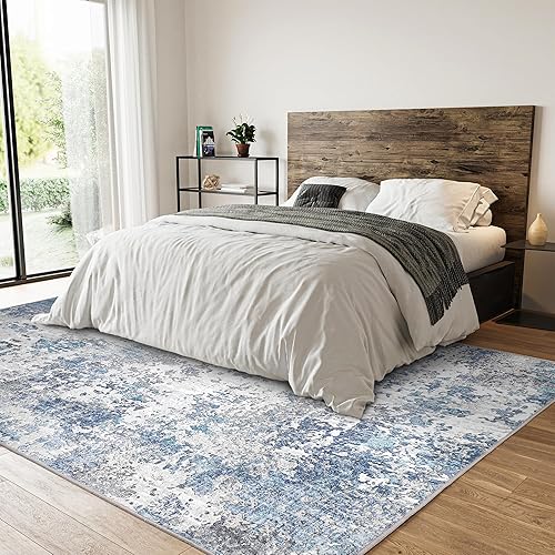 Miniatura 6 de Art&Tuft TPR53-Blue Alfombra de área, reverso con antideslizante, abstracta, plegable, resistente a las manchas, lavable a máquina, para sala de