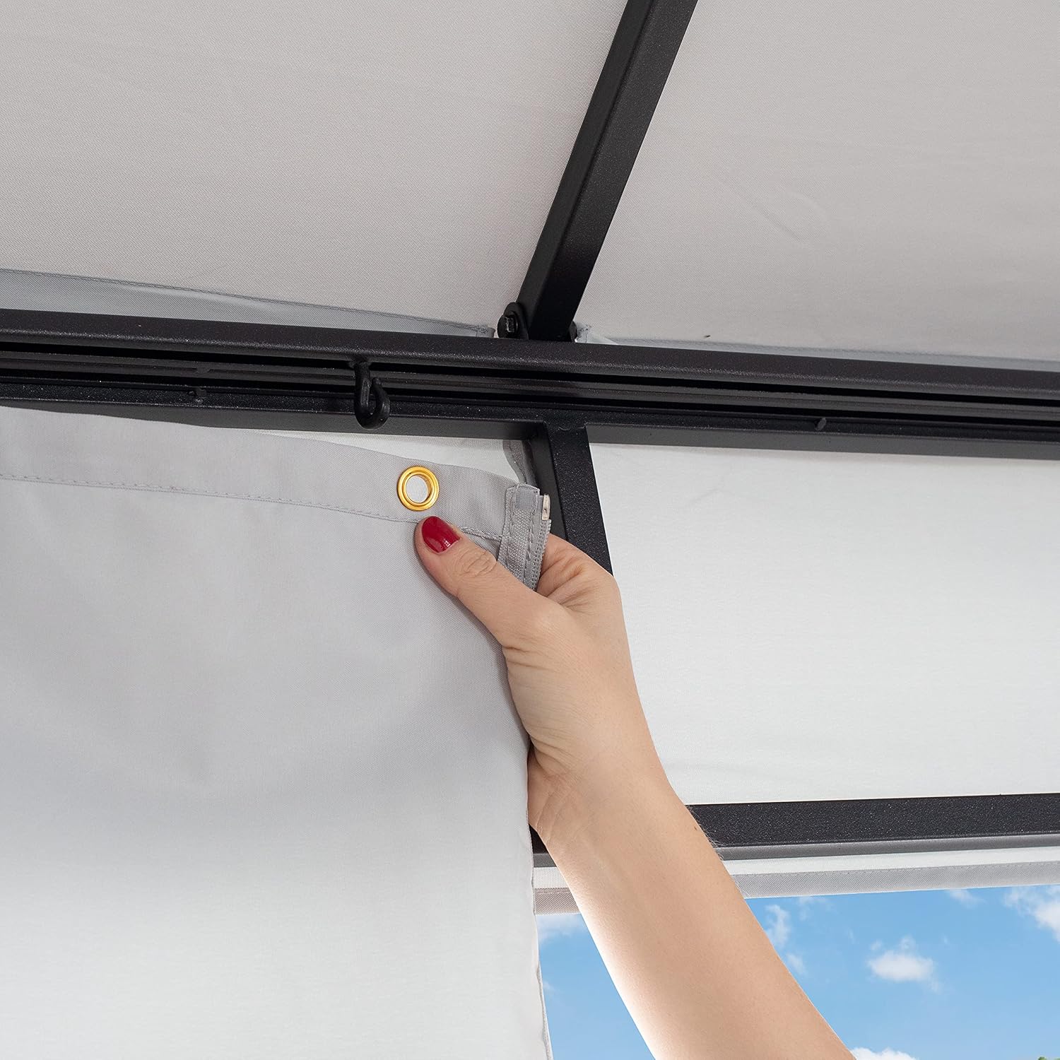 TOOLPORT Gazebo 10X10 Ft with Approx. 6.5 Oz/Yd² Waterproof Tarp Roof Pavilion with 4 Curtains in Gray