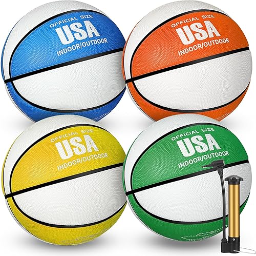Libima 4 piezas de baloncesto de goma con bomba de inflador, tamaño oficial, juego de baloncesto para interiores y exteriores, entrenamiento de