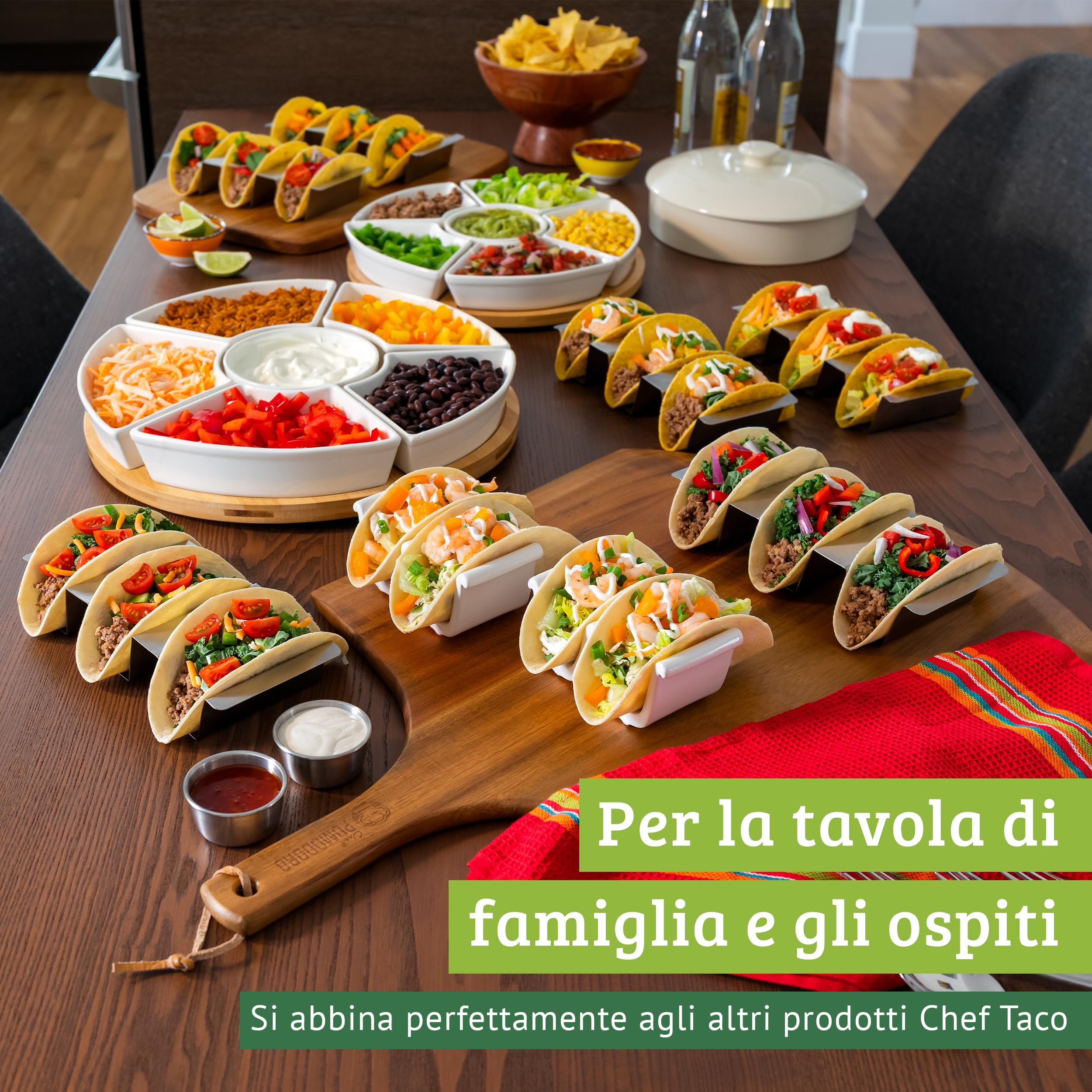 Porta Tacos Acciaio con Base Piatta Scanalata, Set 6 per Tacos Messicani e Tortilla, Ideale come Chef Accessori e Accessori Griglia per Forno o BBQ