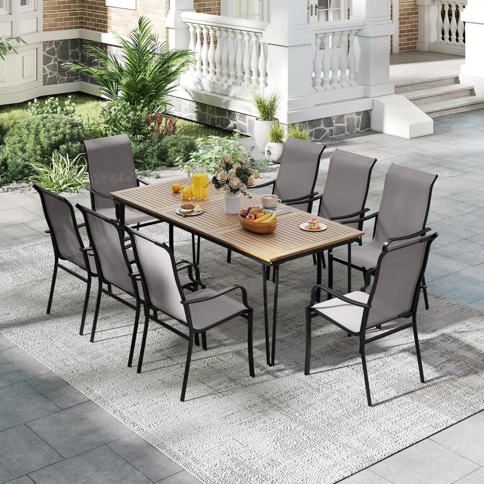COSTWAY 2 Sillas Jardin Exterior Textilene, Sillas Comedor con Respaldo Alto y Asiento Ancho, Estructura Metálica, Terraza Balcon Exterior, 56 x 73 x 101 cm, Carga 150kg