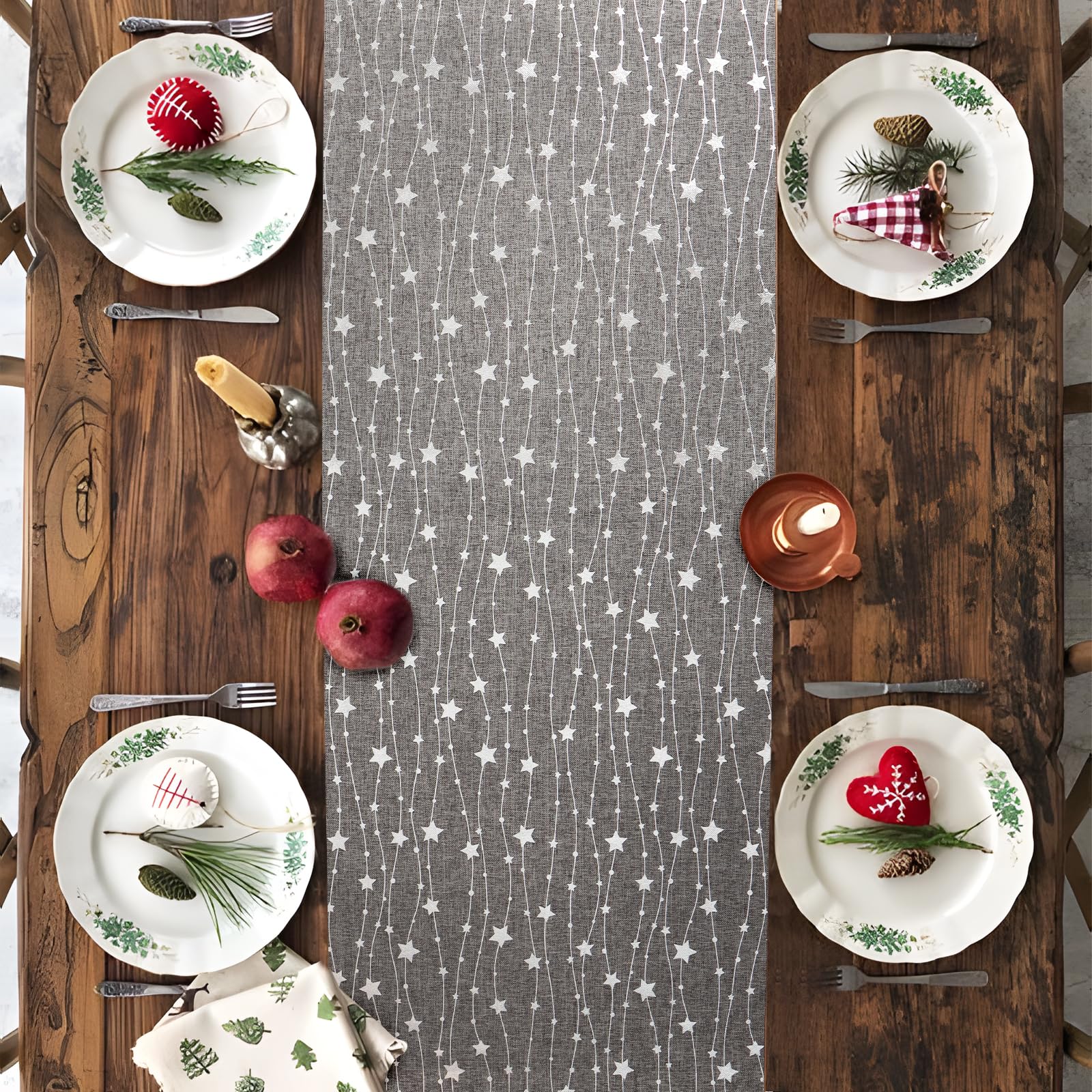 Chemin De Table Noël Doré Maille Pailletée – Flocons De Neige & Étoiles, 11x118 Pouces, Ambiance Festive Luxe