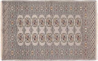 Pakistan Buchara Teppich 90x150 Handgeknüpft Grau Geometrisch Orient Kurzflor b