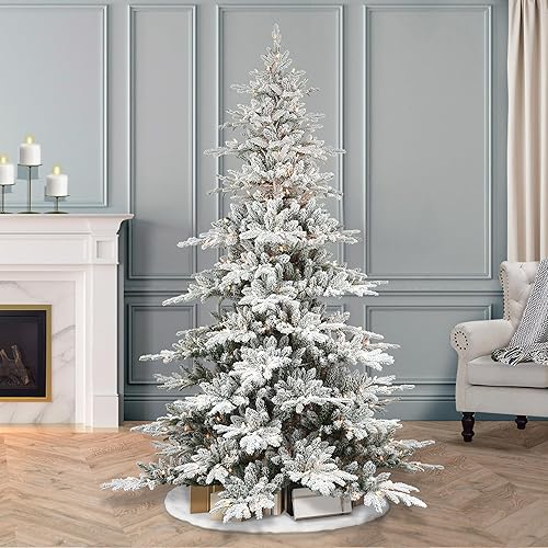 Vista 4 de Árbol de abeto flocado de Utah preiluminado de 6.5 pies, puntas de PE/PVC, 350 luces incandescentes transparentes UL