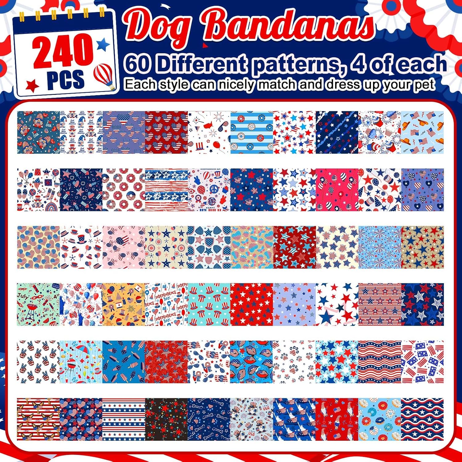 Geyoga 240 Pcs Patriotic Dog Bandanas Bulk Memorial Day Bandanas for Dog Adjustable Bibs America Flag Triangle Kerchief Scarf 4th of July Pet Photo Props for Small Medium Large Costume Accessories