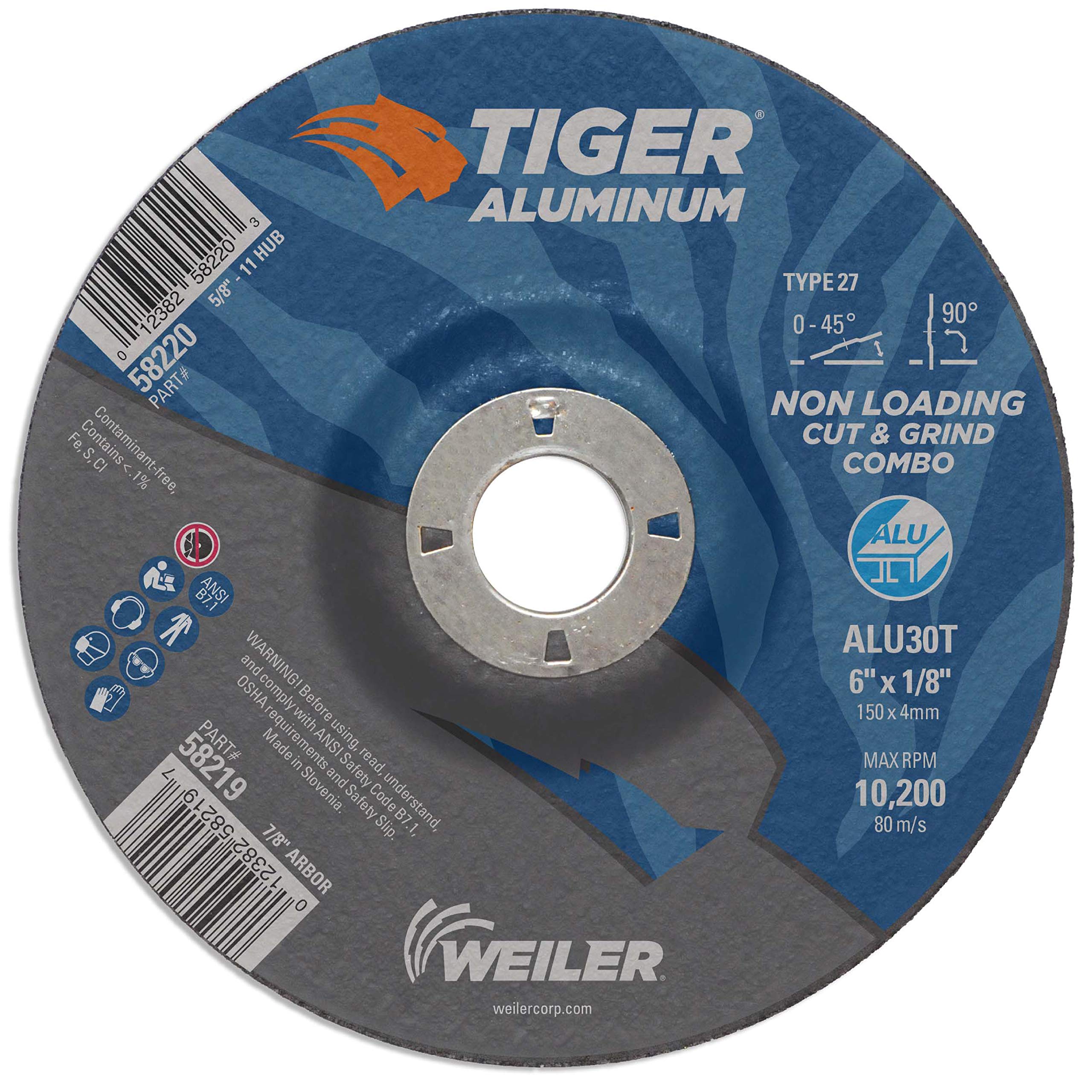 Weiler 58219 6 x 1/8 Tiger Aluminum Type 27 Cut Off/Grind