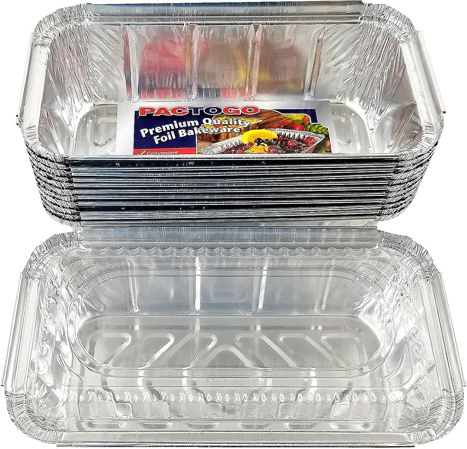 PACTOGO 1 1/2 lb. IVC Disposable Aluminum Foil Loaf Bread Pan w/Clear Dome Lid (8" x 4.1" x 2.2") - Heavy Duty Made in USA (Pack of 50 Sets)