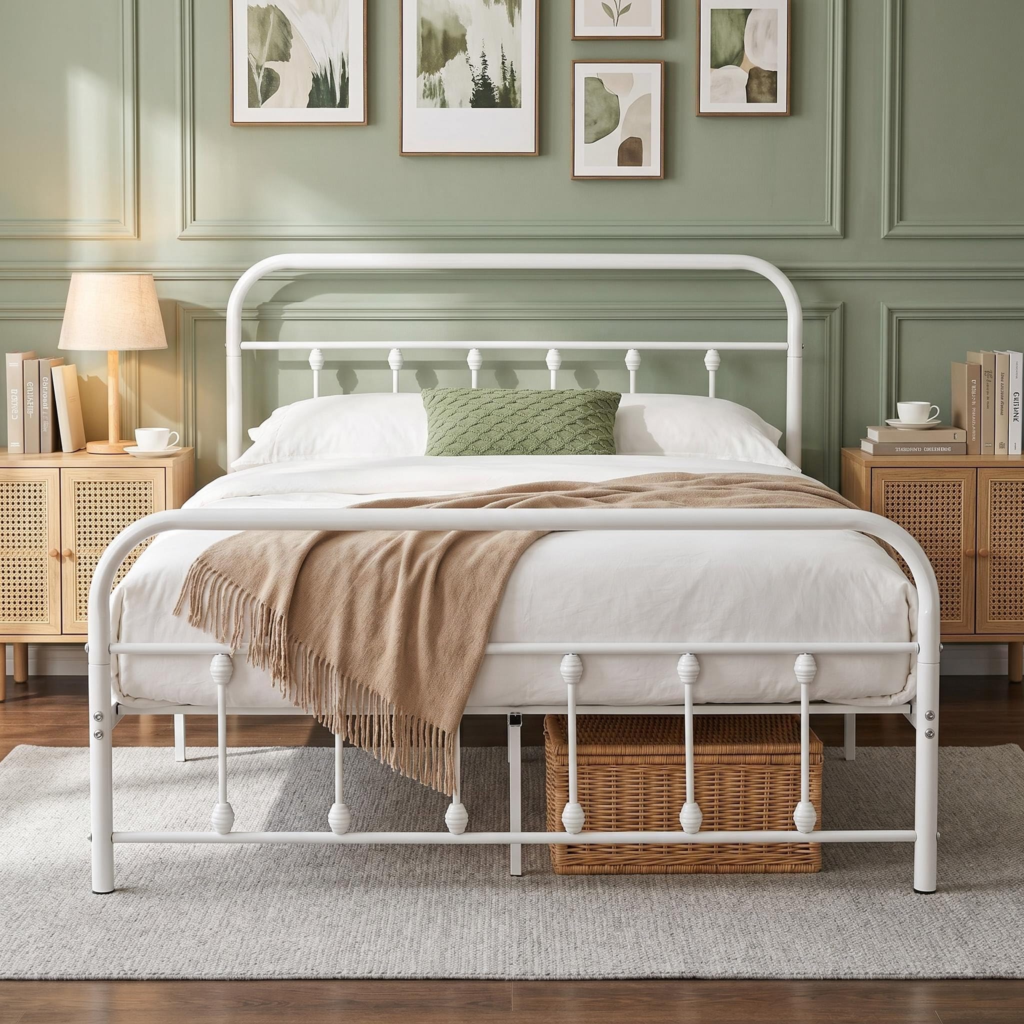 Panana 4ft Double Metal Bed Frame Small Double Bed Solid Bedstead with Headboard New (White, 4FT)