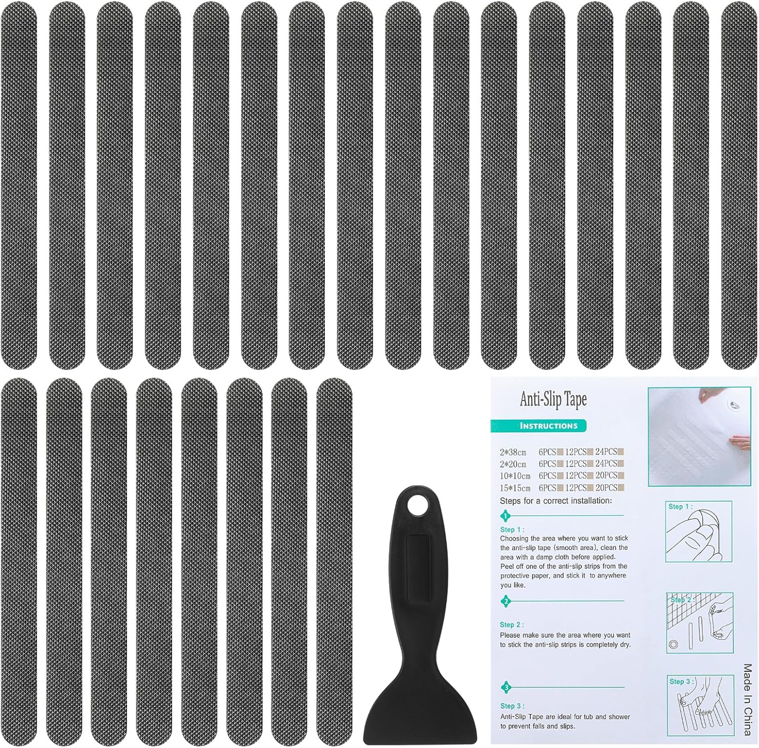 PATIKIL Bathtub Non Slip Stickers 7.87x0.79 Inch, 24 Pack Safety Shower Floor Anti Slip Stickers with Adhesive Decals Scraper for Bath Tub Shower Floor Stair, Gray