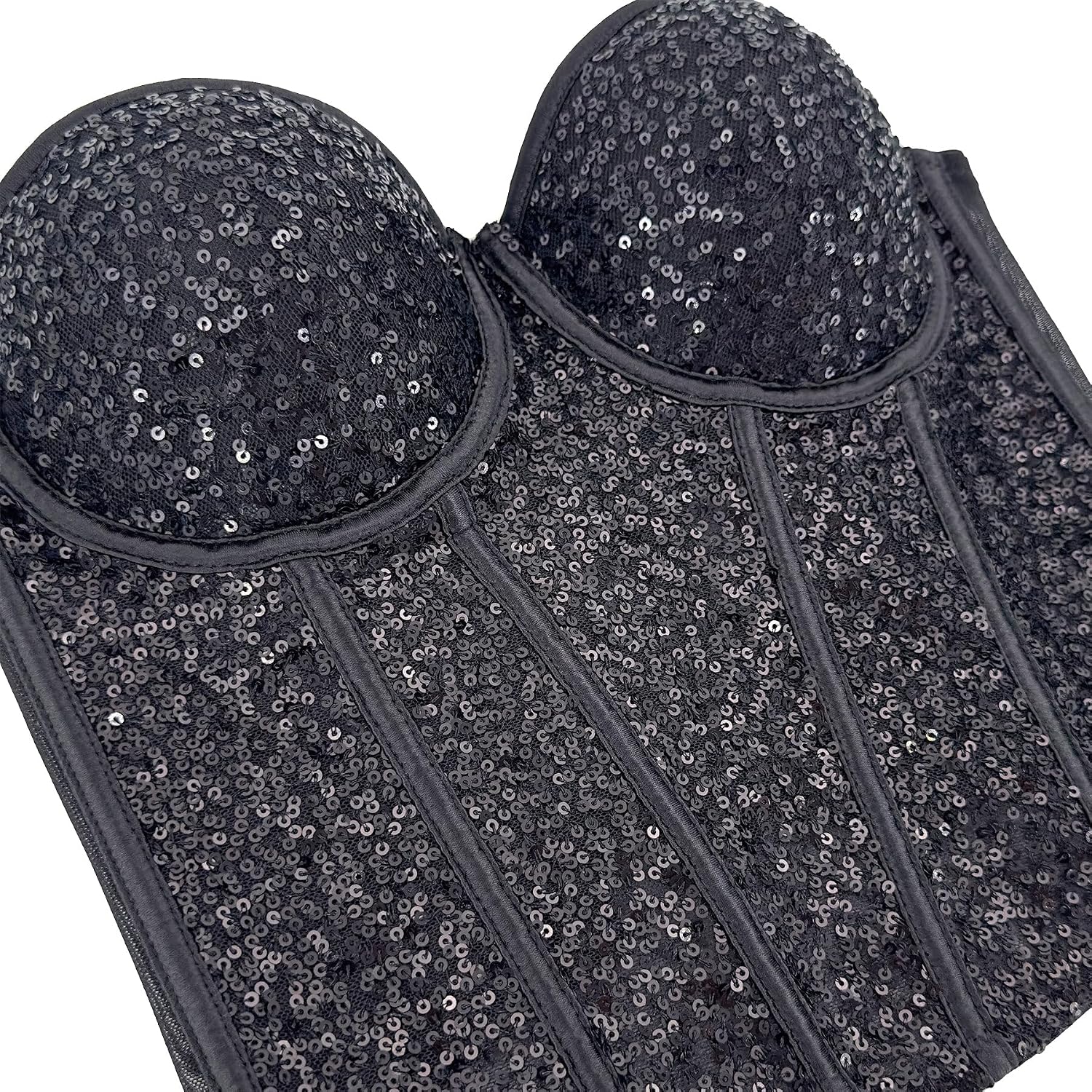 ELLACCI Women's Sexy Sequin Sheer Mesh Bustier Corset Tops Black