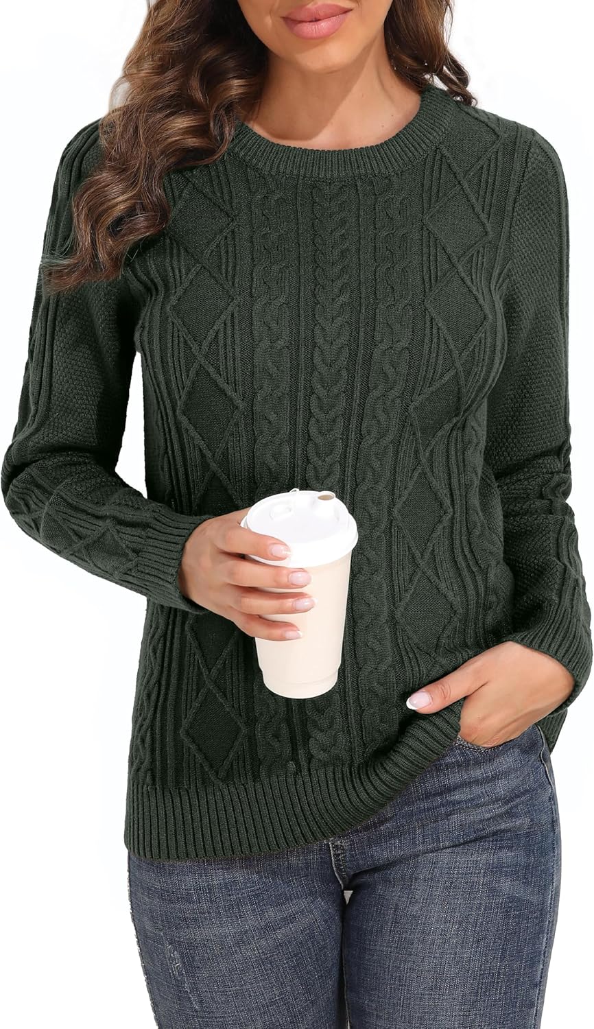 PrettyGuide Womens Cable Knit Fisherman Sweater Long Sleeve Soft Fall Casual Crewneck Pullover Tops - Image 2