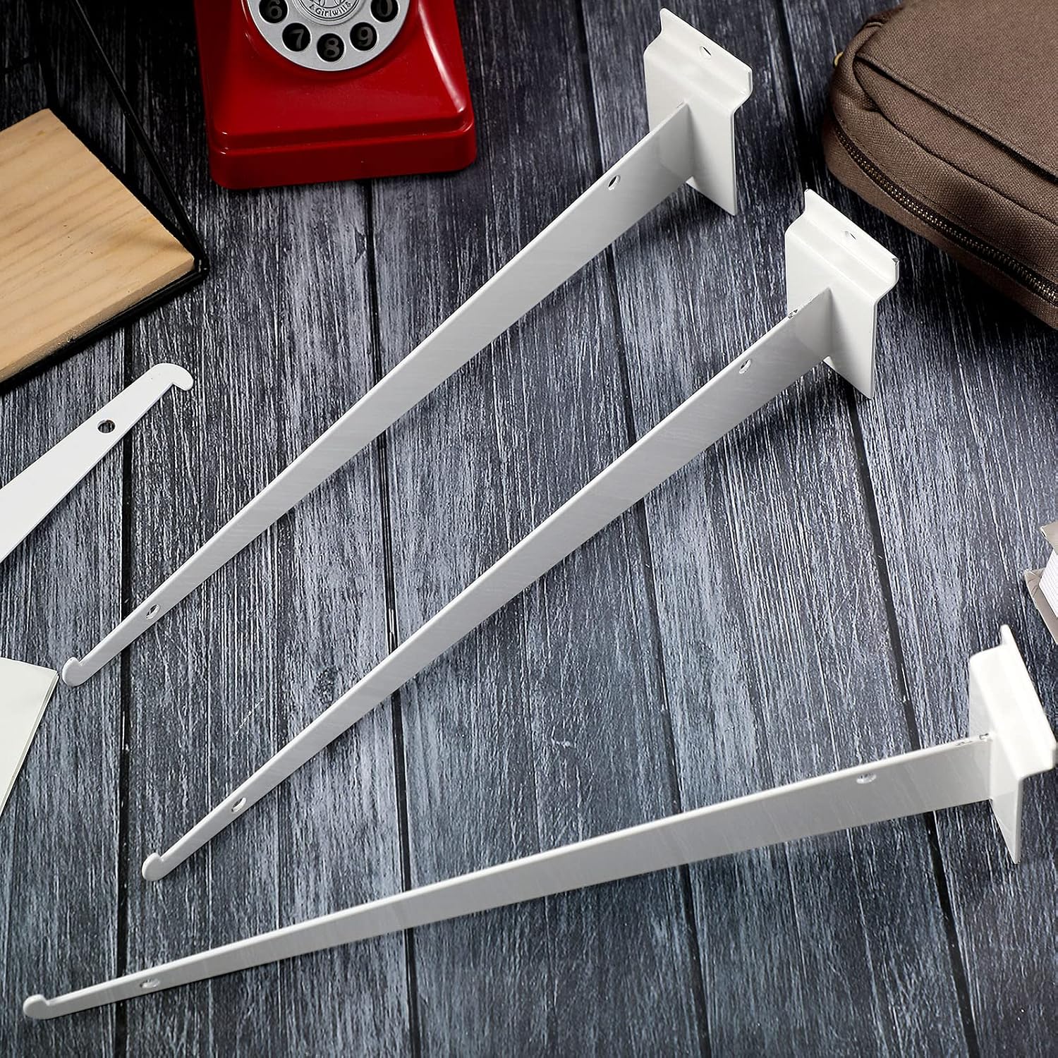 Oudain 30 Pcs 12" Slatwall Shelf Bracket with Lip Heavy Duty Slat Wall Brackets Bulk Floating Metal Slatwall Accessories for Shelving Display Garage Kitchen Mounting Supplies (White)
