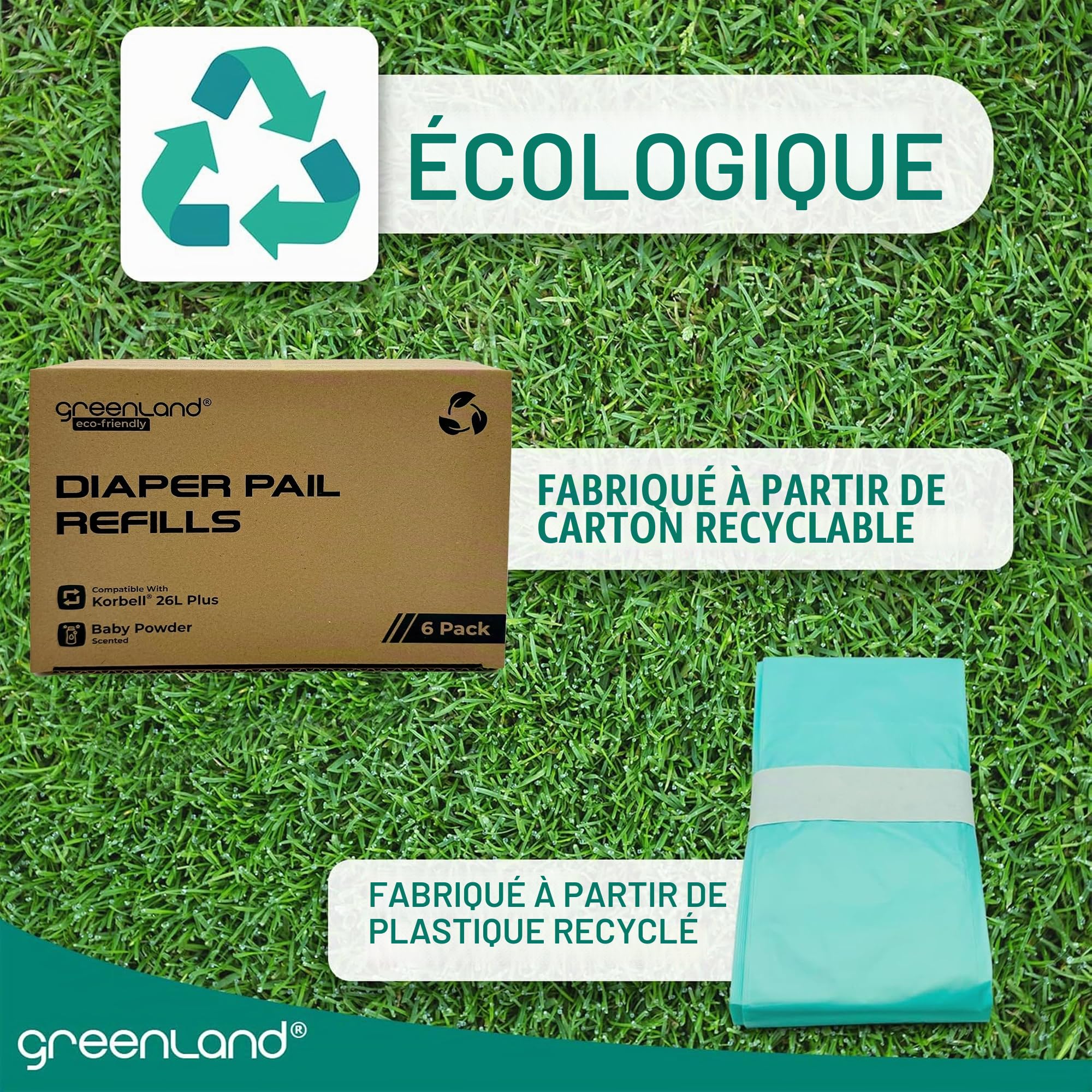 GREENLAND Recharges écologiques pour seaux à Couches Korbel 26L Plus, Paquet de 6