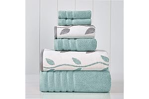 6-Piece Yarn Dyed Organic Vines Jacquard/Solid Ultra Soft 500 GSM 100% Combed Cotton Towels [Aqua]