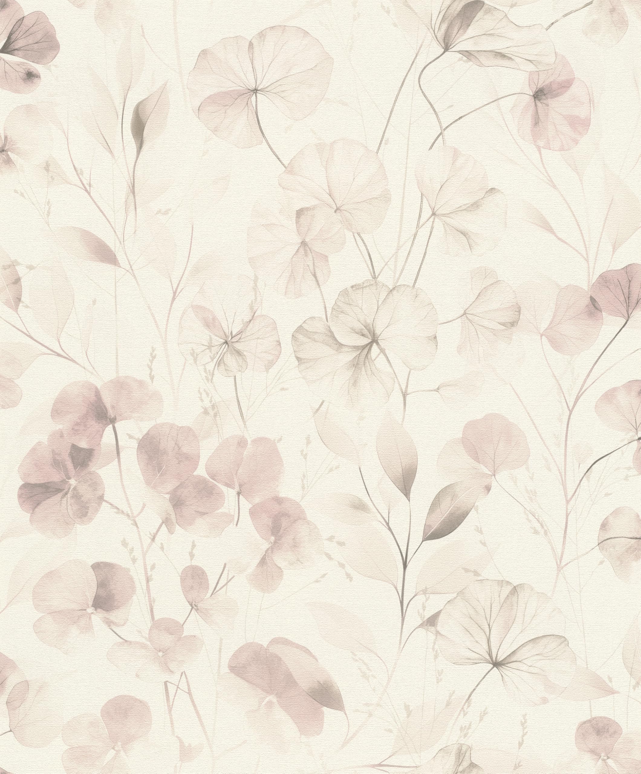 Papier peint intissé Rasch feuilles branches crème rose 709056