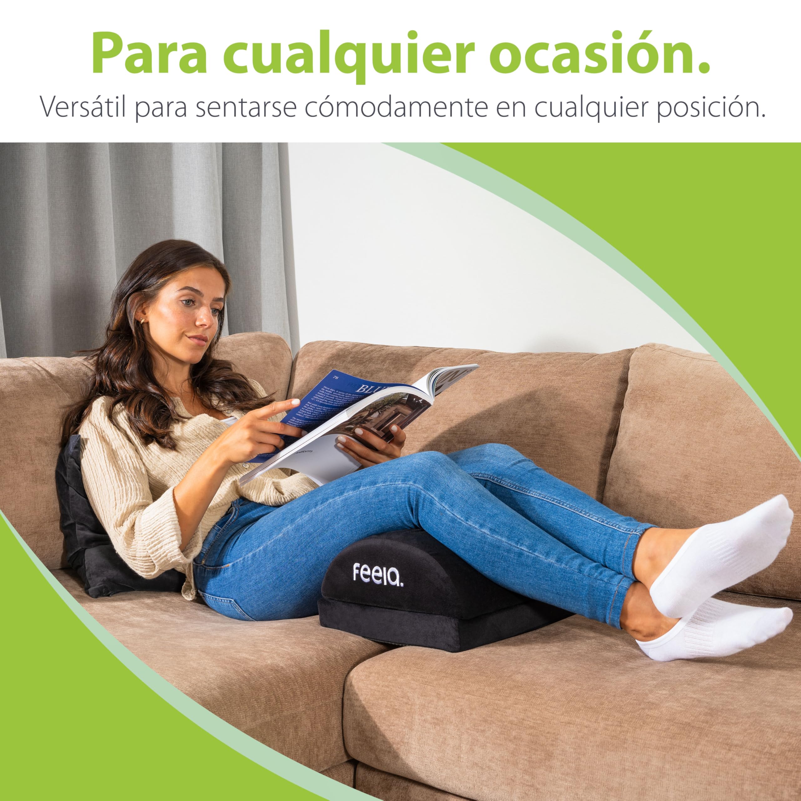 feela. Reposapiés ergonómico para oficina & Co | Se puede utilizar como taburete, reposapiés o reposapiés en la oficina | Foot Rest | Regulable en altura (Negro)