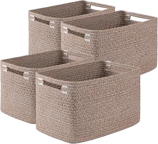 OIASKET 4Packs Natural Cotton Rope Storage Baskets for Organizing Toys, Clothes, Towels & Books, Soft Versatile Organizers for Shelves, Home Decorative Bins, 13''Lx9''Wx7.8''H, Linen Brown