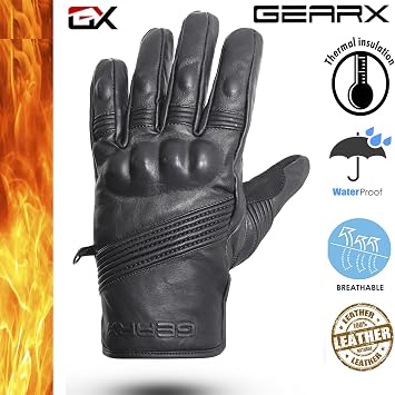 GEARX Elasto Short Winter Leather Motorcycle Gloves Knuckle Shell Flexible Construction