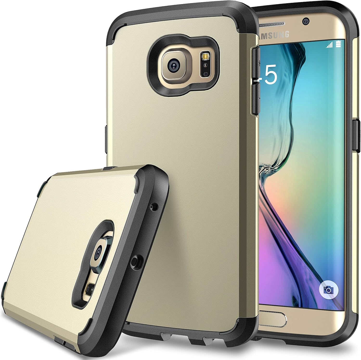 E LV Case for Galaxy S6 Edge case (Shock Proof Defender) Slim Cover Protection for Samsung Galaxy S6 Edge - [Gold/Black]