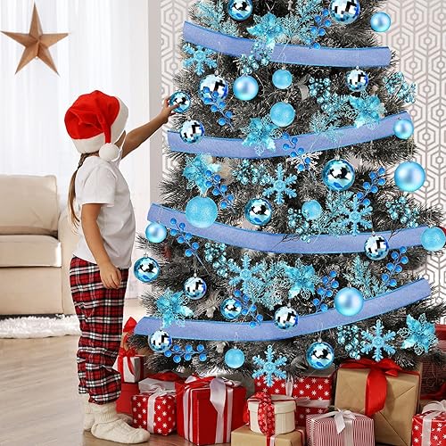 Miniatura 2 de Sratte 94 Pcs Christmas Tree Decorations Set, Christmas Tree Ball Ornaments Glitter Poinsettia Flowers Decorations Glitter Berries Stems for Xmas