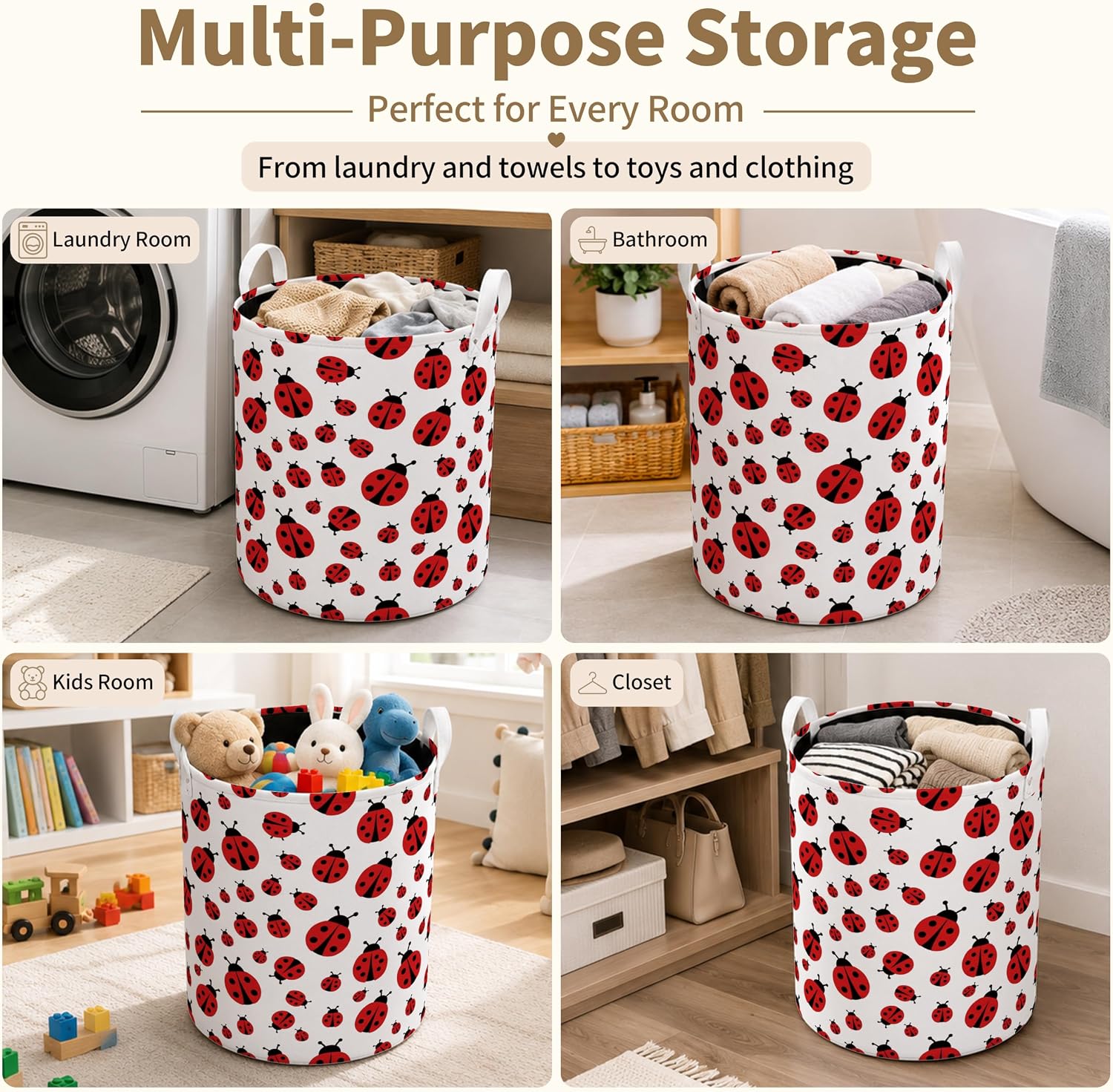 Ladybug Laundry Basket, Ladybug Lover Gifts, Cute Lady Bug Waterproof Laundry Hamper Clothes Toys Storage Organizer Bin for Kids Bathroom Bedroom Nursery image 5