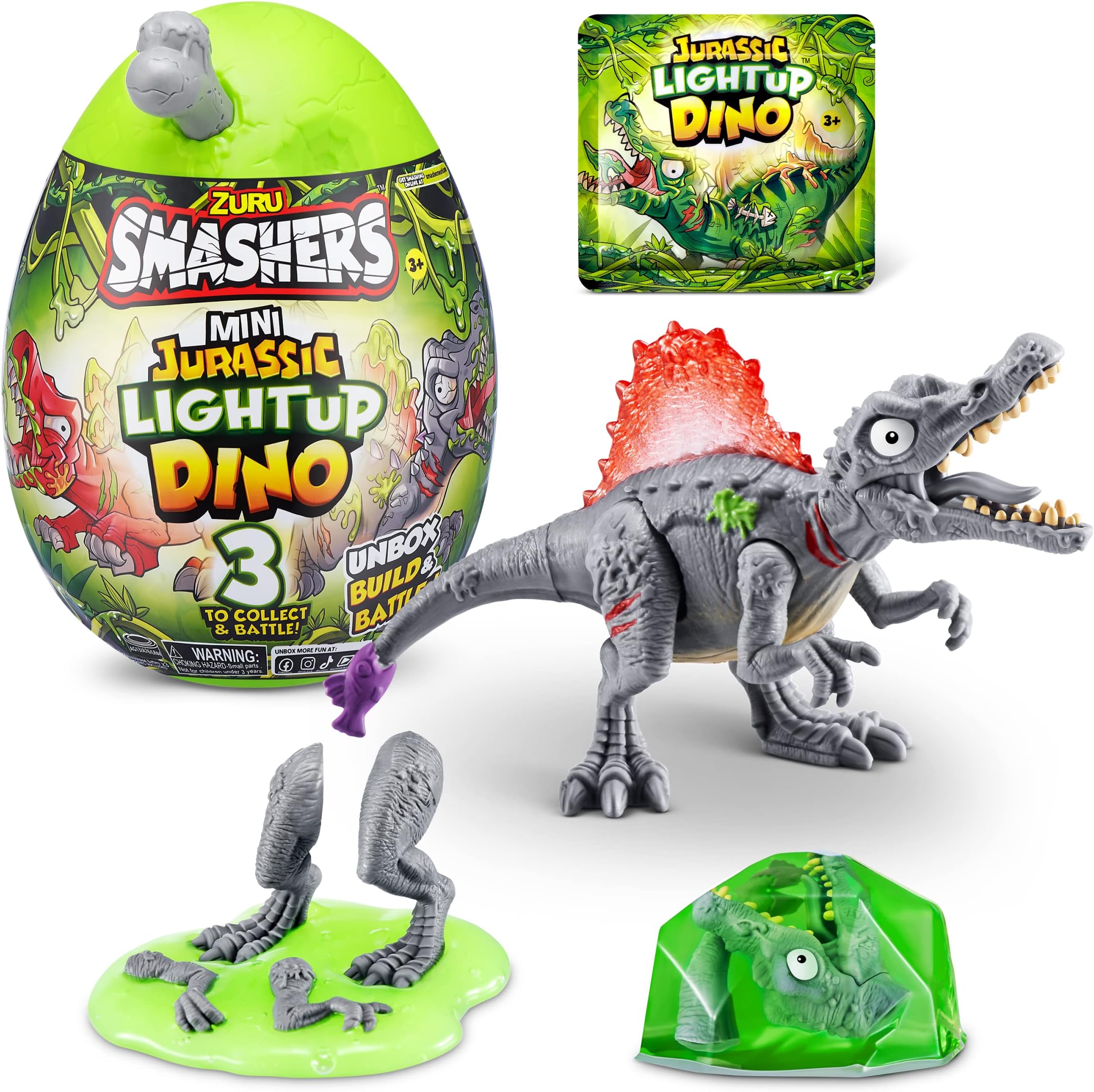 Smashers Mini Jurassic Light-Up Dino Egg Spinosaurus, Surprises Inside, Collectible Dinosaur Toy (Spinosaurus)