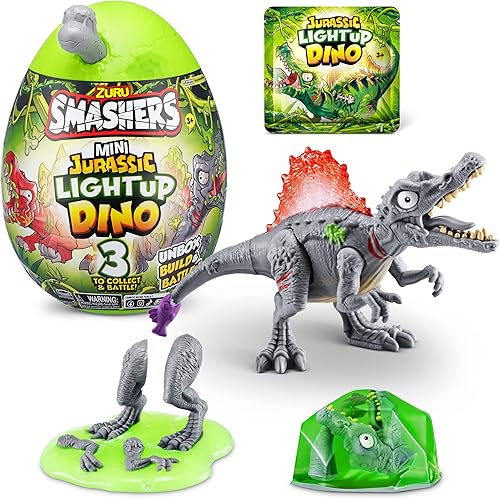 Smashers Mini Jurassic Light Up Dino Egg (Spinosaurus) por ZURU Huevo coleccionable, limo de volcán, juguete fósil, juguetes de dinosaurio, juguete