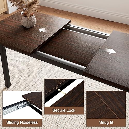 Miniatura 4 de Juego de mesa de comedor de 5 piezas para 4-6, juego de mesa de cocina extensible de 63" con 2 bancos y 2 taburetes, juego de mesa de comedor