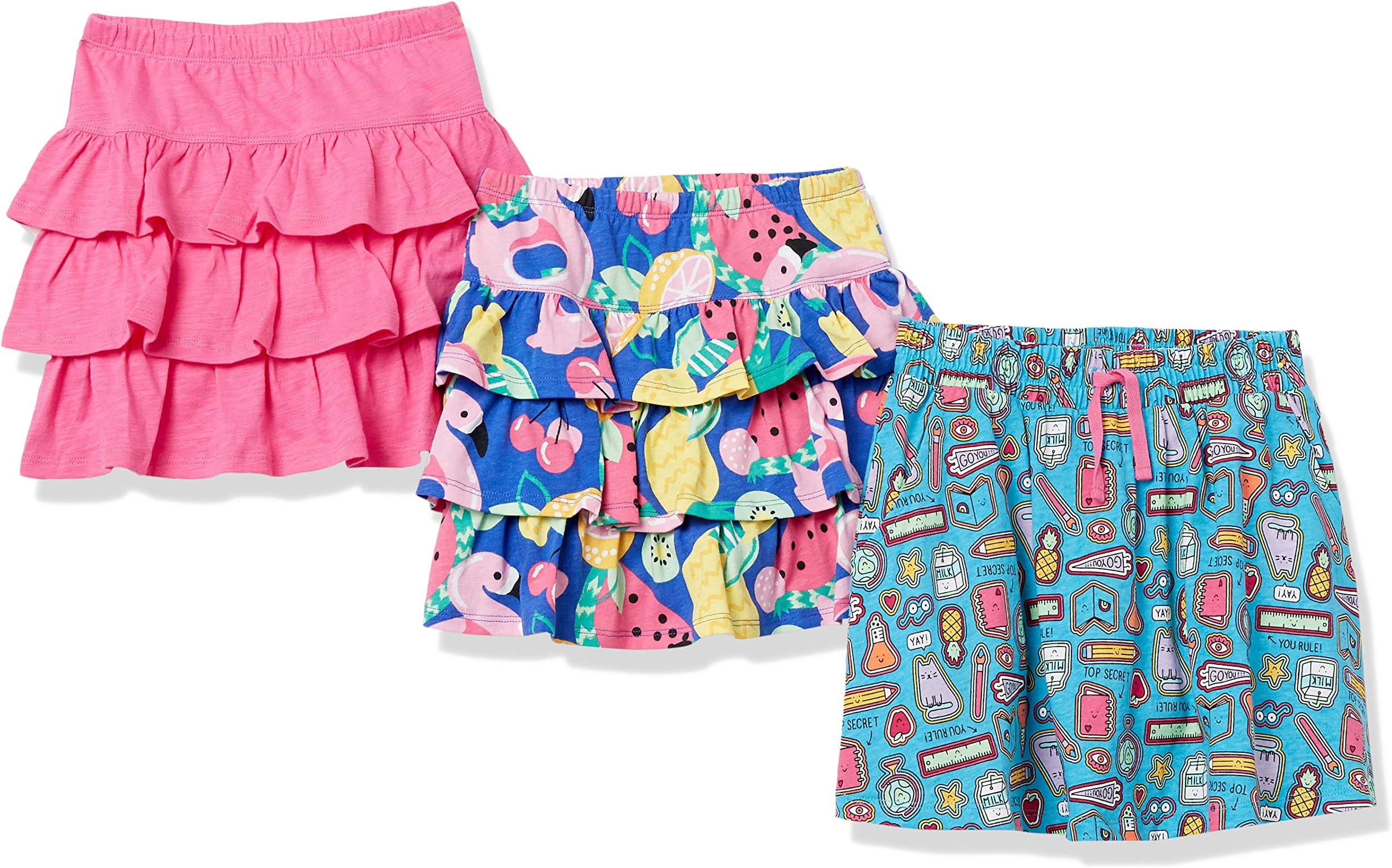 Amazon Essentials Girls and Toddlers' Knitted Ruffle Scooter Skirts (Previously Spotted Zebra), Multipacks