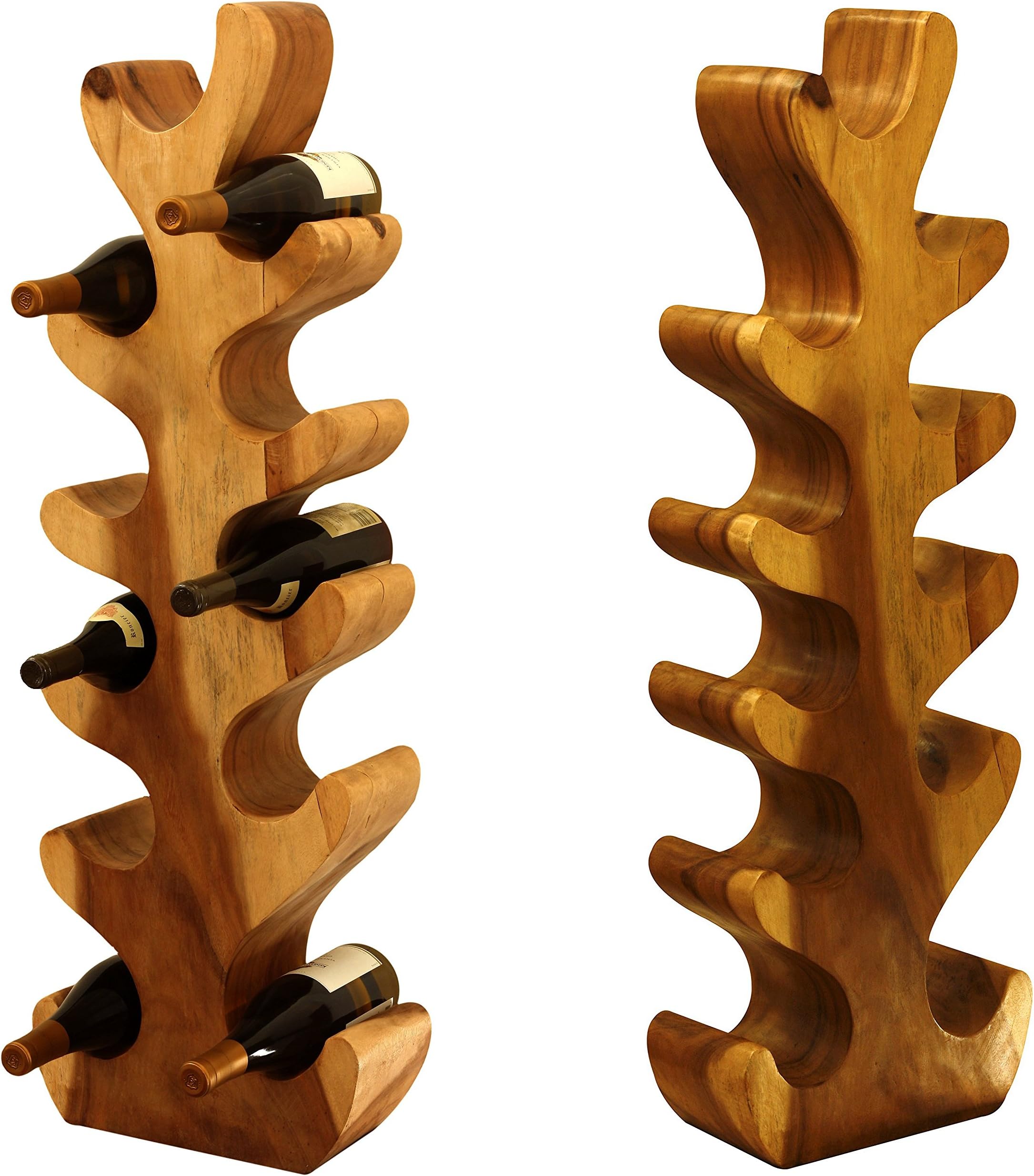 G6 Collection 39" Tall Solid Heavy Wooden Handmade 11 Bottles Wine Rack Bottle Holder Free Standing Wood Rustic Hand Carved Home Decor Accent Decoration Gift Bar Art Handcrafted Decorative Artwork