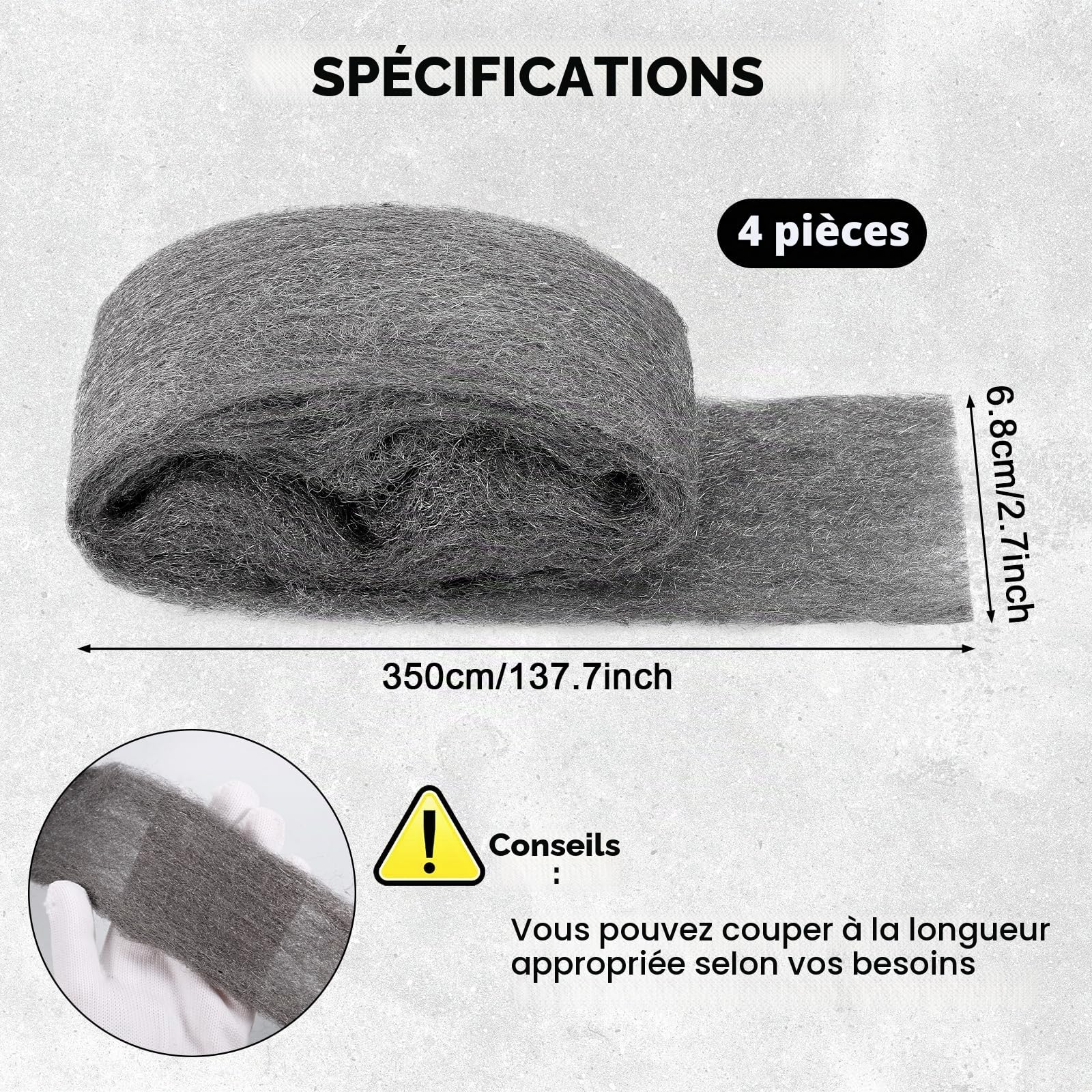 JIZZU 4 Rouleaux Laine d'Acier Grade 000, Paille de Fer Laine D'acier Anti Rongeur, Fil de Nettoyage Wire Wool pour Nettoyage Polissage Entretien et Finition du Bois
