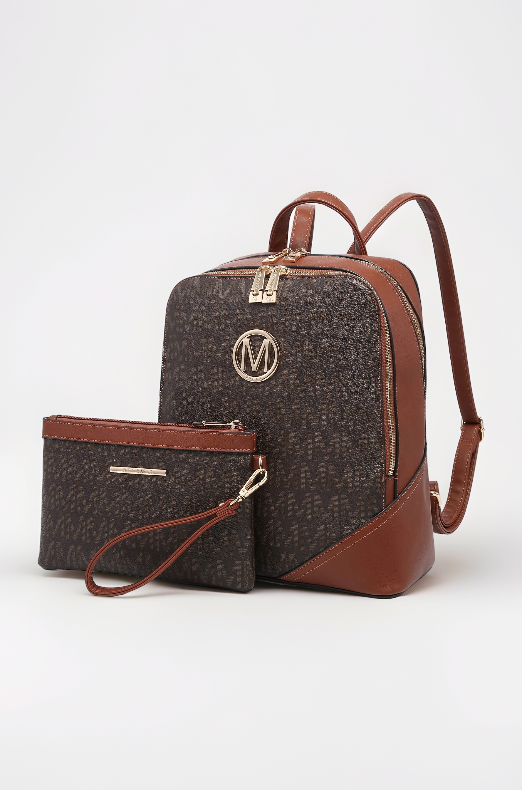 MKP Women Fashion Small Backpack Purse PU Leather Girls Ladies Cute Daypacks Bookbag Travel bag with Matching Wristlet Wallet, Coffee,