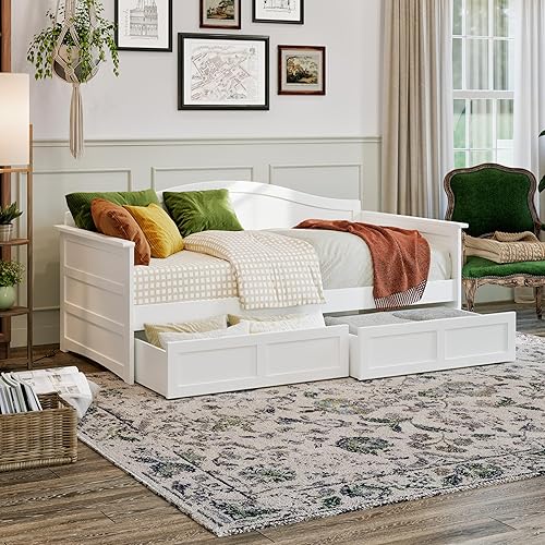 AFI, Acadia Twin Size Wood Daybed Frame with 2 Storage Drawers, White