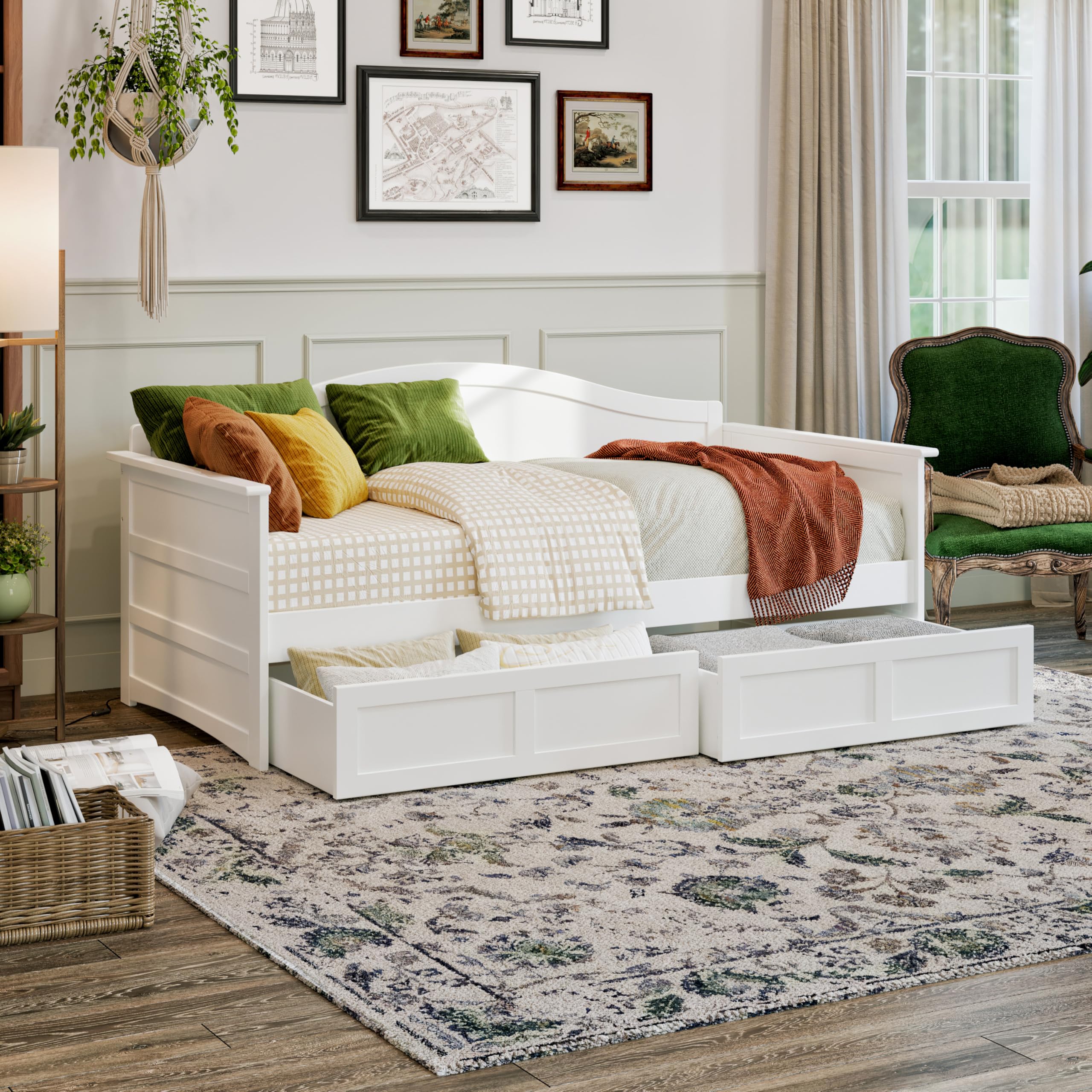 Photo 1 of AFI, Acadia Twin Size Wood Daybed Frame with 2 Storage Drawers, White