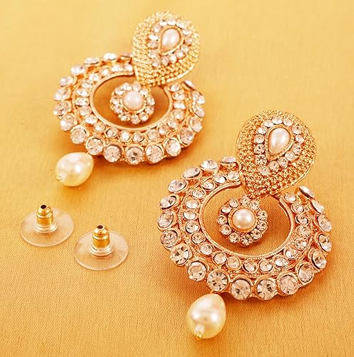 Miniatura 8 de Touchstone Pendientes de araña de estilo indio de Bollywood Chandbali Moon Kundan Polki con colgante de gota larga de diseño nupcial para mujer en