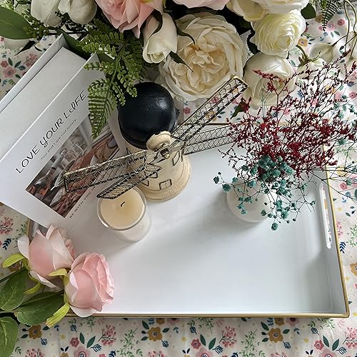 Miniatura 7 de Henilosson Bandeja para servir con asas, bandeja decorativa moderna para mesa de café, bandeja rectangular de plástico para otomana, bandeja de