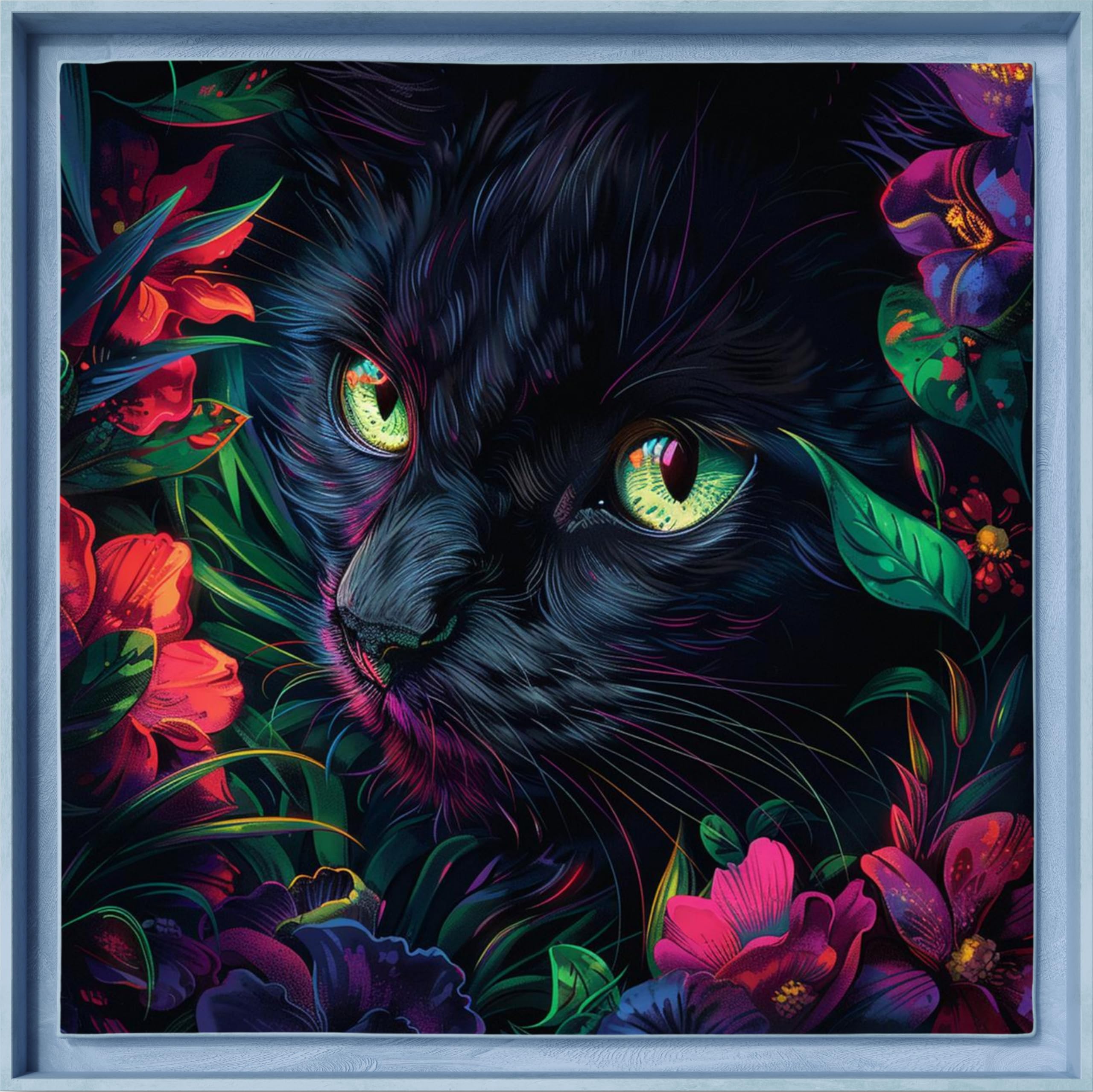 Leczany Cross Stitch Patterns Stamped Kit for Beginners | Embroidery Supplies DIY Craft Kit Needlepoint for Adults Starter | 11CT, 3 Strands | Black Cat in Flowers 16.5x16.5 inches